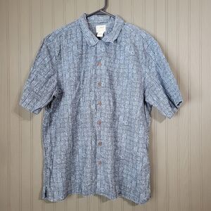 L.L. Bean Tropics Short Sleeve Button-Up Camp Shirt Tropical Print Blue Men's XL